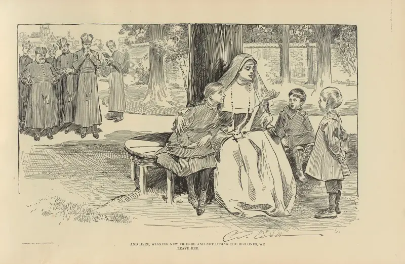 Und hier, neue Freunde gewinnend und die alten nicht verlierend, verlassen wir sie von Charles Dana Gibson