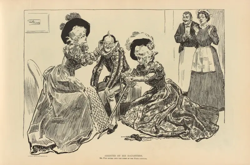 Assisted by his daughters av Charles Dana Gibson