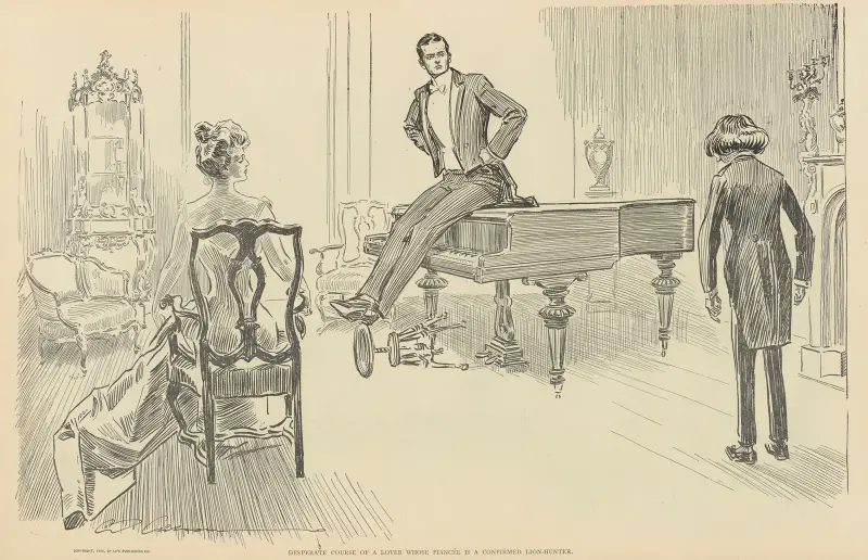 En desperat kavaljers färd med en fästmö som är en hängiven lejonjägare av Charles Dana Gibson
