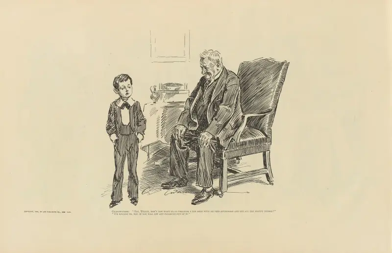 Grandfather; ‘Say, Willie, don’t you want to go through a toy shop with me this afternoon…’ av Charles Dana Gibson