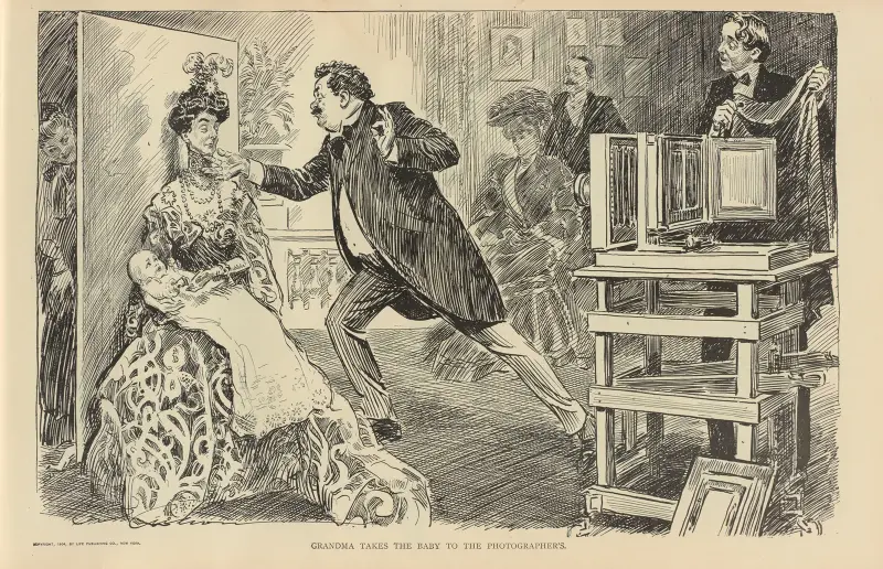 Mormor tar med barnet till fotografen av Charles Dana Gibson