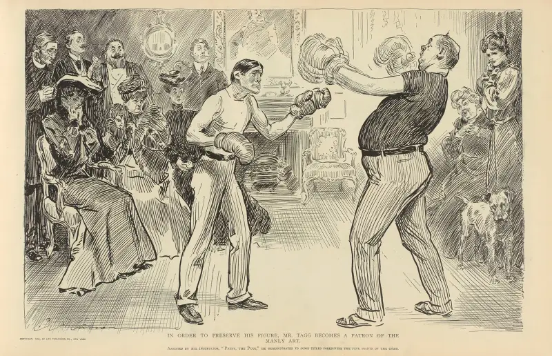 Um seine Figur zu bewahren, wird Mr. Tagg ein Beschützer der männlichen Kunst von Charles Dana Gibson