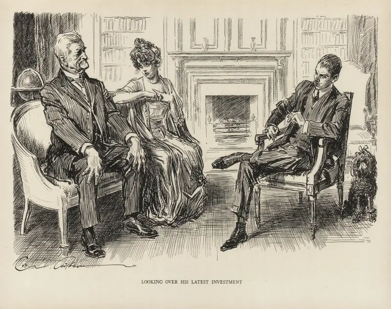Looking over his latest investment av Charles Dana Gibson
