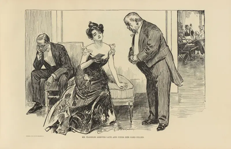 Mr. Waddles arrives late and finds her card filled av Charles Dana Gibson