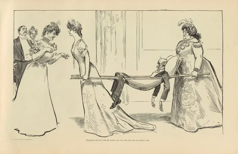 Pillsbury interessiert sich nicht für die Gesellschaft, doch seine Frau geht nicht ohne ihn von Charles Dana Gibson