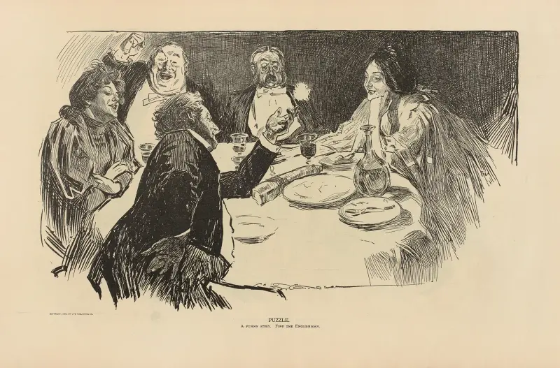 Puzzle. A funny story. Find the Englishman av Charles Dana Gibson