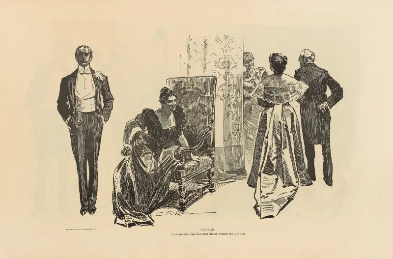 Puzzle. Finde das Mädchen, das innerhalb von zehn Minuten geküsst wurde von Charles Dana Gibson