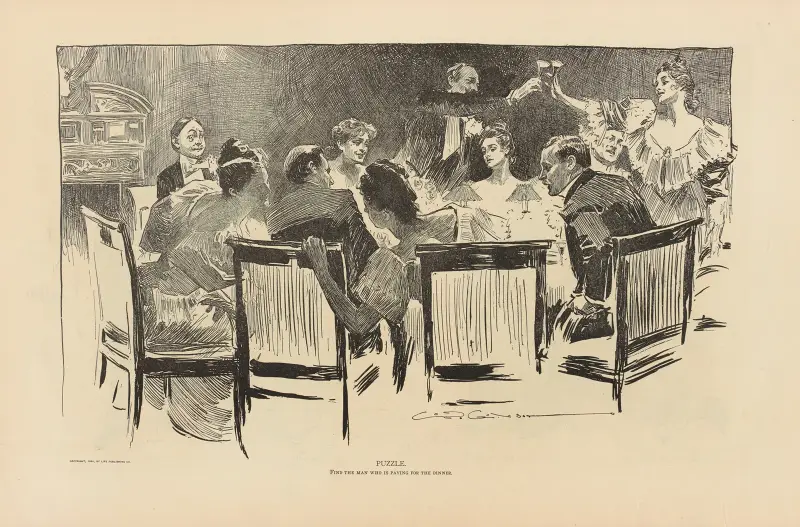 Puzzle. Find the man who is paying for the dinner av Charles Dana Gibson