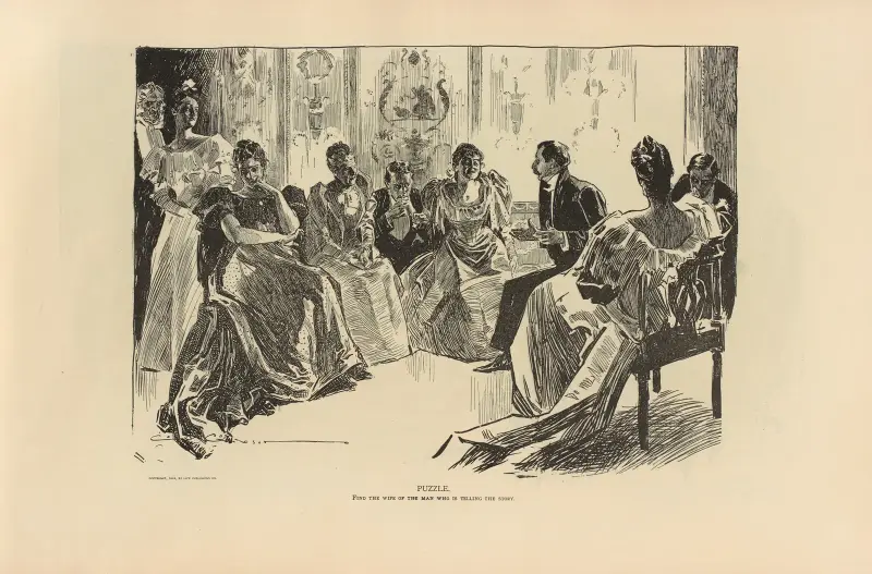 Puzzle. Finde die Frau des Mannes, der die Geschichte erzählt von Charles Dana Gibson