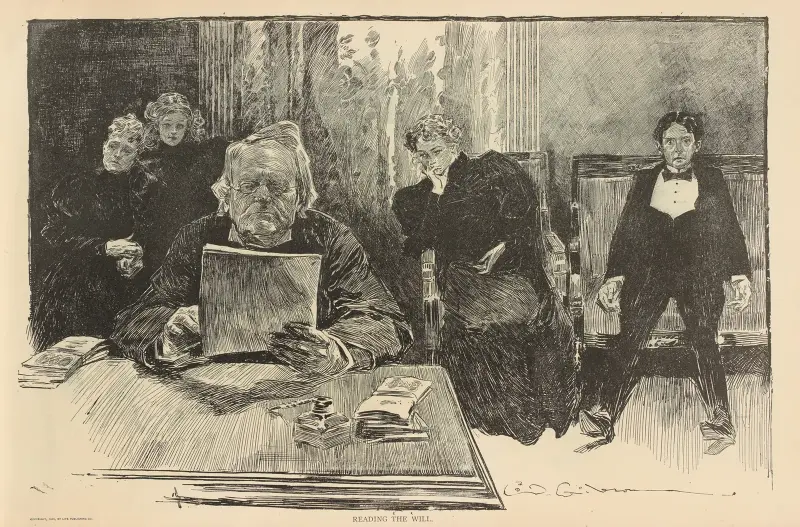 Läser testamentet av Charles Dana Gibson