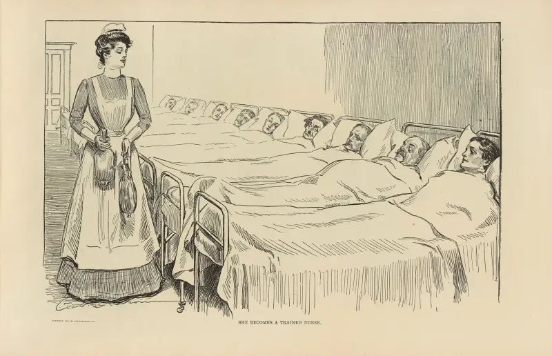 Hon utbildar sig till sjuksköterska av Charles Dana Gibson