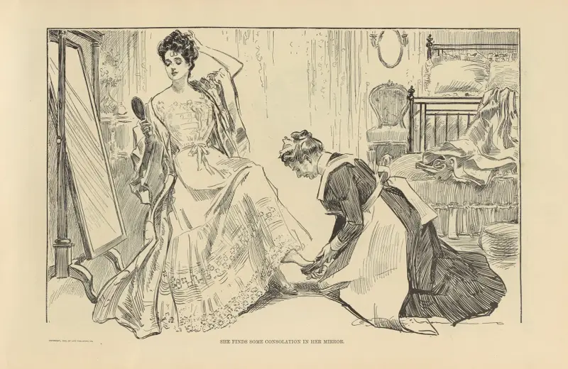 Hon finner viss tröst i sin spegel av Charles Dana Gibson