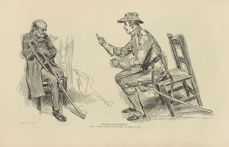 Studier i uttryck, medan en spansk-amerikansk hjälte beskriver krigets fasor av Charles Dana Gibson