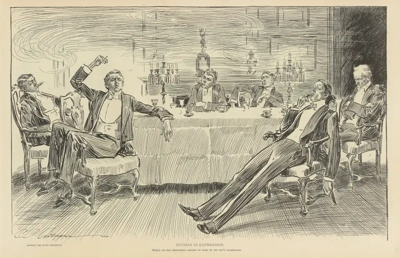 Studier i uttryck, medan en äldre herre lyssnar… av Charles Dana Gibson