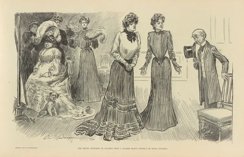 The brute ventures to suggest that a bonnet might possibly be more suitable av Charles Dana Gibson