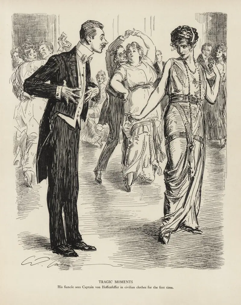 Tragiska ögonblick – Hans fästmö ser kapten von Hoffenfeffer i civila kläder för första gången av Charles Dana Gibson