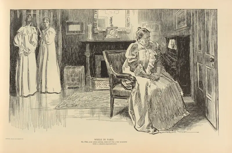 Medan han var i Paris. Mr. Pipp, strax efter middagen, går ut en stund av Charles Dana Gibson