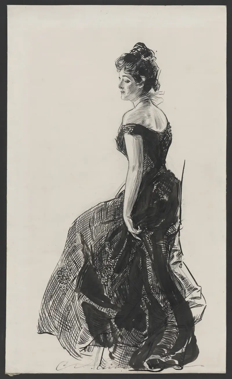 Dame im schwarzen Abendkleid von Charles Dana Gibson