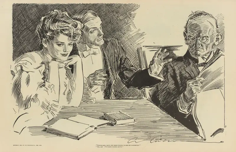 „Junger Mann, haben Sie versucht, meine Tochter zu küssen?“ von Charles Dana Gibson