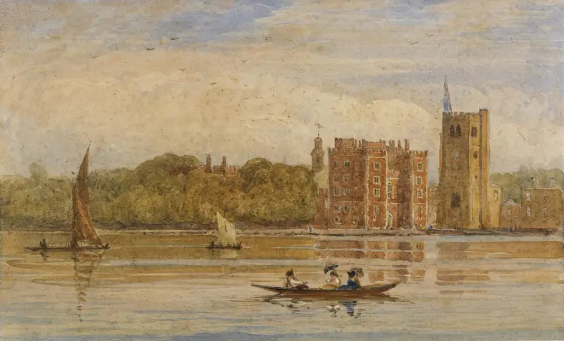 Rodd båt före Lambeth Palace, London av David Cox