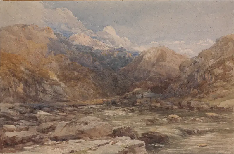 Flodlandskap i Wales av David Cox