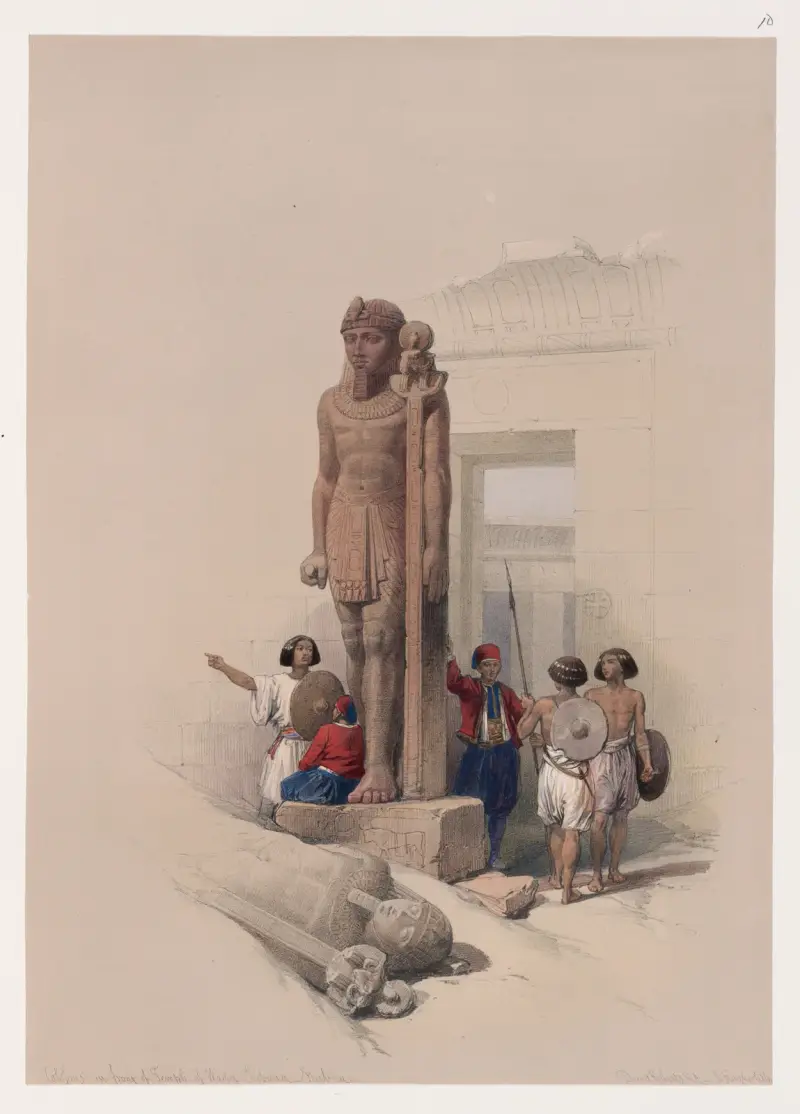 Kolossen framför templet i Wadi al-Sabua, Nubien av David Roberts
