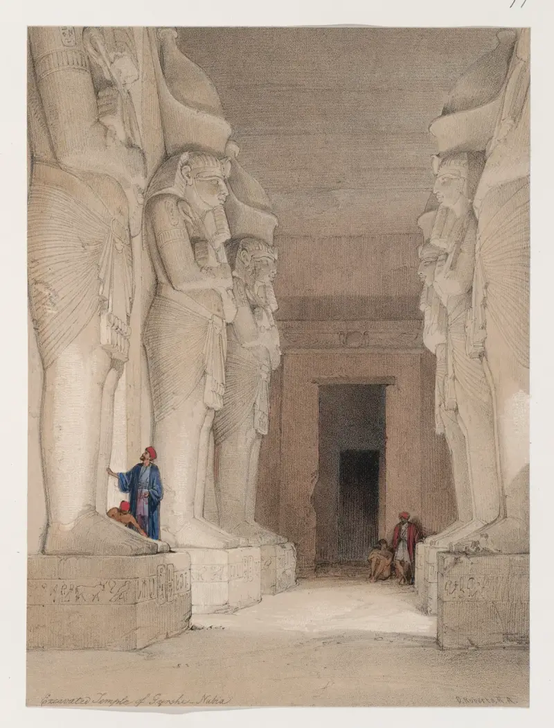 Excavated Temple of Gyrshe [Gerf Hussein], Nubia. av David Roberts