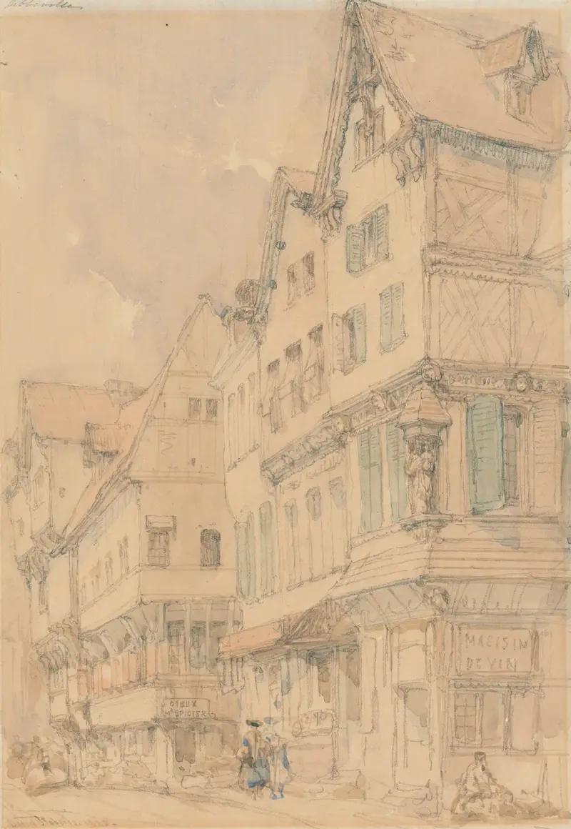 Figurer på en gata i Abbeville, Frankrike av David Roberts