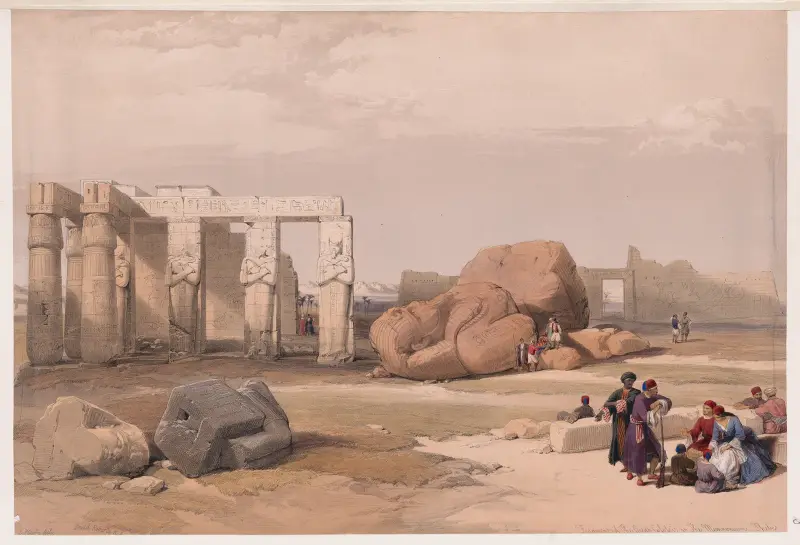 Fragment av kolosserna vid Memnonium, Thebe av David Roberts