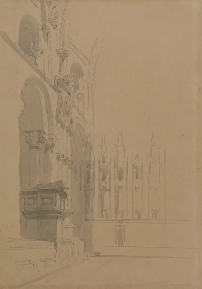 Interiör från Durhams katedral av David Roberts