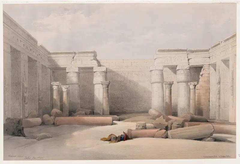 Medinet Abou [Medinet Habu], Thebes. Dec. 5th, 1832. av David Roberts