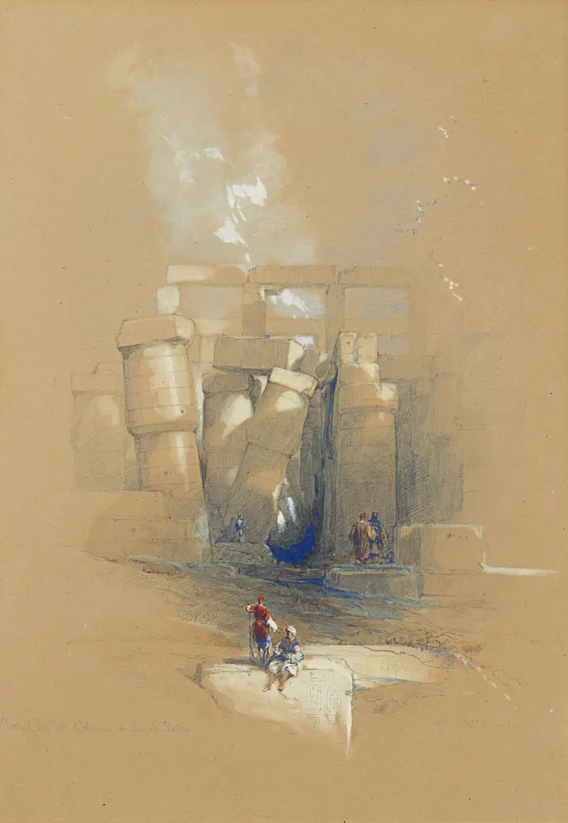 Del av pelarhallen i Karnak, Thebe, Egypten av David Roberts