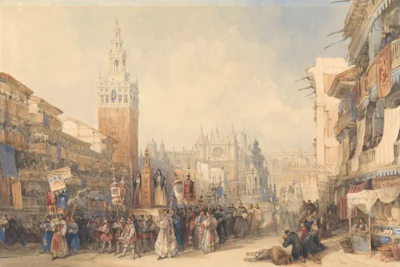 Plaza Real and Procession av David Roberts