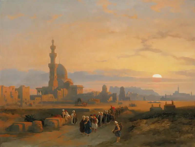 Procession vid kalifernas gravar, Kairo av David Roberts
