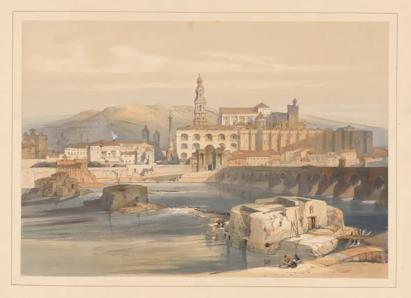 Rester av en romersk bro över Guadalquivir i Córdoba av David Roberts