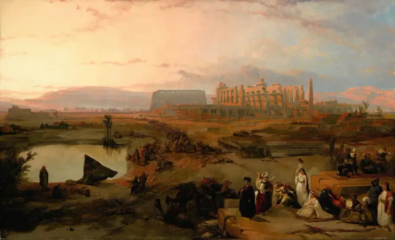 Ruinerna av det stora templet i Karnak, solnedgång av David Roberts