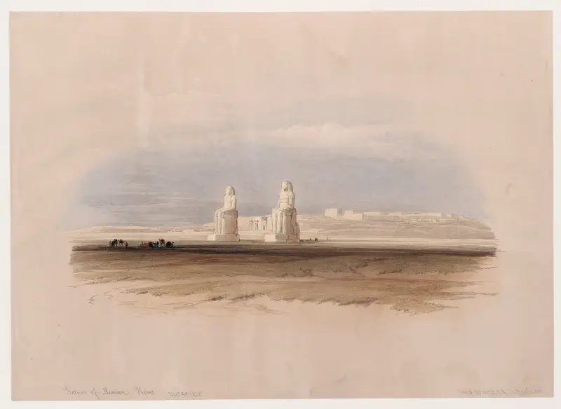 Kolosserna på Memnon, Thebe. 4 dec. 1838 av David Roberts