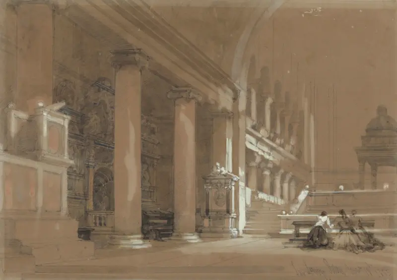 Studie des Innenraums der Kirche San Lorenzo in Rom von David Roberts