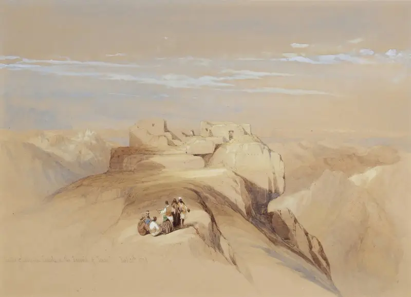 Die christlichen und mohammedanischen Kapellen auf dem Gipfel des Sinai von David Roberts
