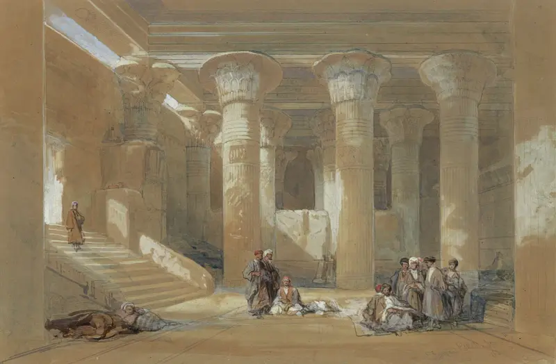 Den stora portiken vid templet i Esneh, Egypten av David Roberts