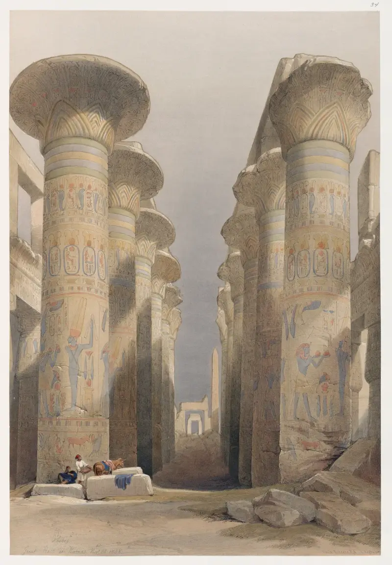 Thebes. Stora hallen i Karnak. 28 nov. 1838. av David Roberts