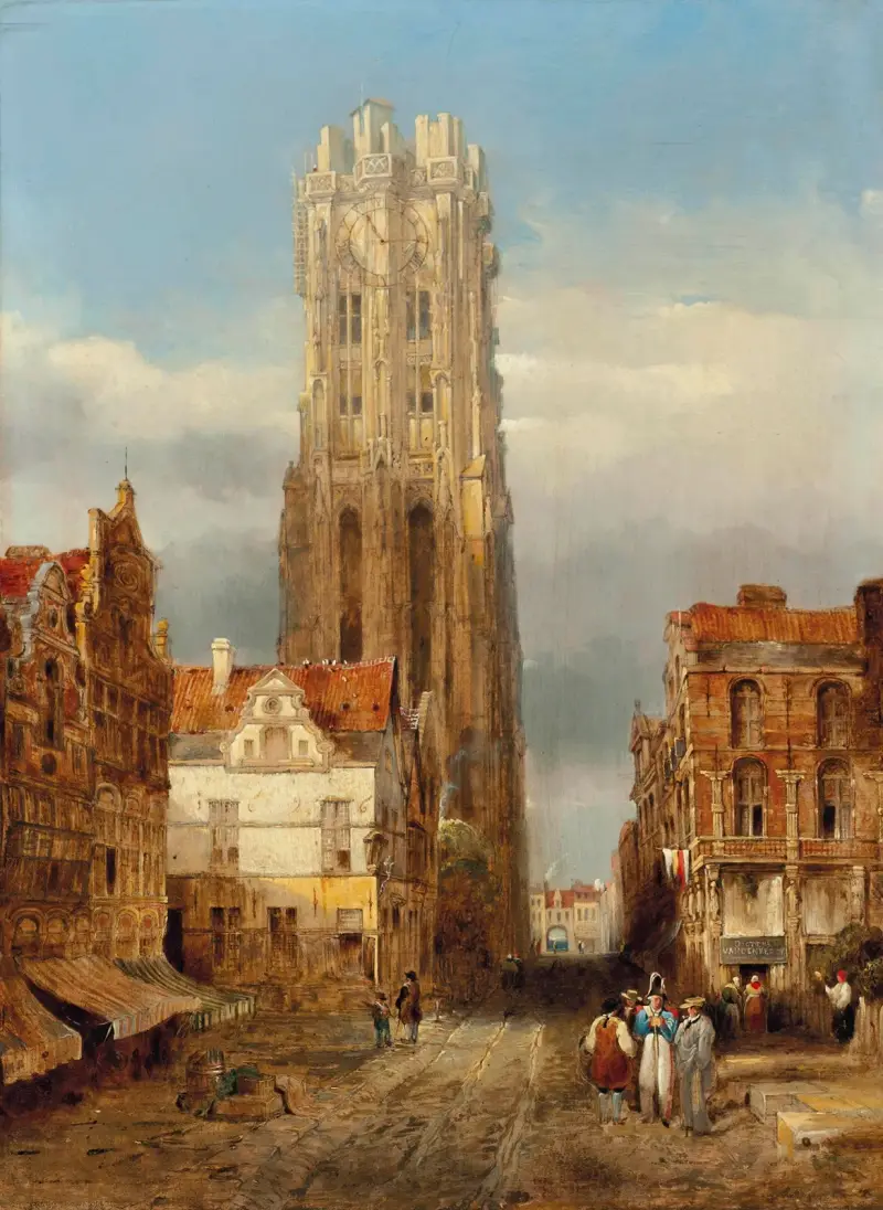 Tornet på S:t Rombouts kyrka, Mechelen av David Roberts