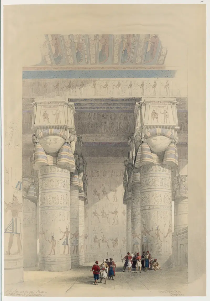 Vy från portiken till Dendera-templet av David Roberts