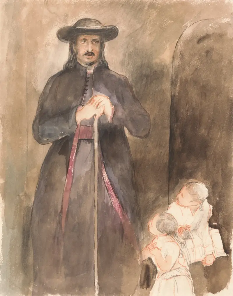 Ein Priester mit zwei Kindern von Sir David Wilkie