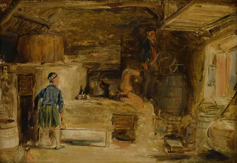 Skiss till 'Ett whiskybränneri i Lochgilphead' av Sir David Wilkie