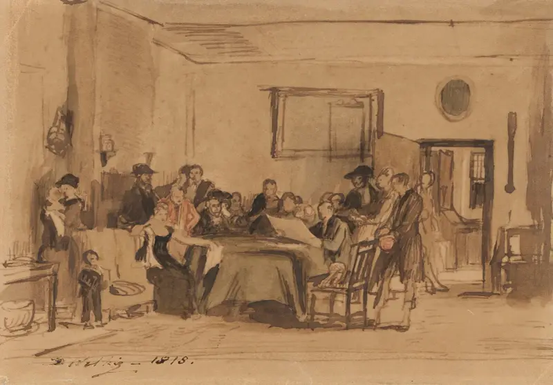 Skiss till ’Läsningen av testamentet’ av Sir David Wilkie