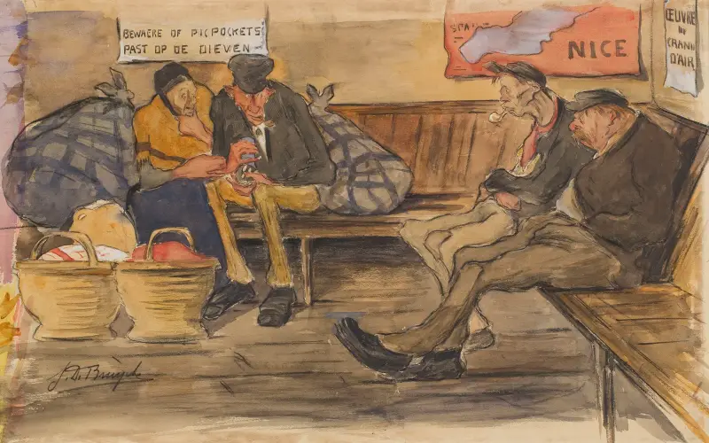 Sittande figurer i väntsalen på Södra station i Gent, tredje klass av Jules De Bruycker