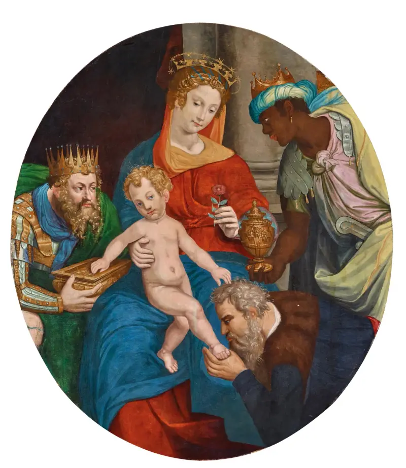 Madonnan med barnet och de vise männen av Manner of Simon de Châlons
