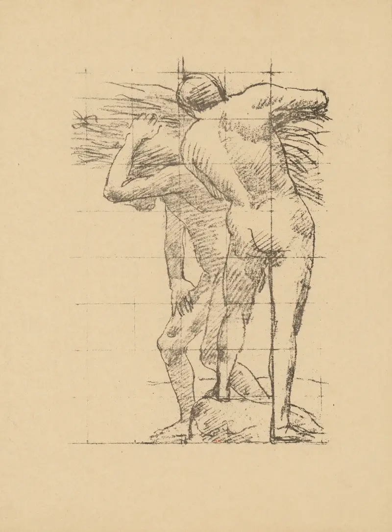 Akademisk studie, två nakna män sedda bakifrån och i profil av Pierre Puvis de Chavannes