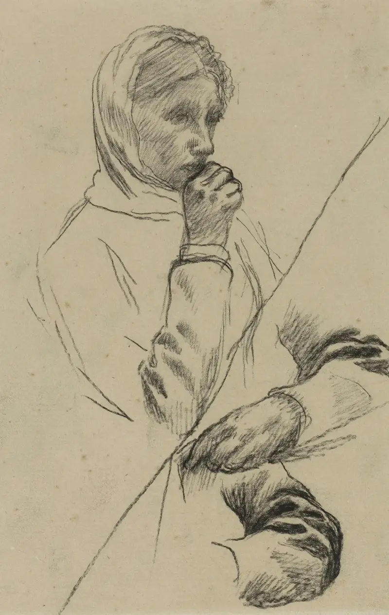 Kvinnobyst och två studier av höger arm av Pierre Puvis de Chavannes